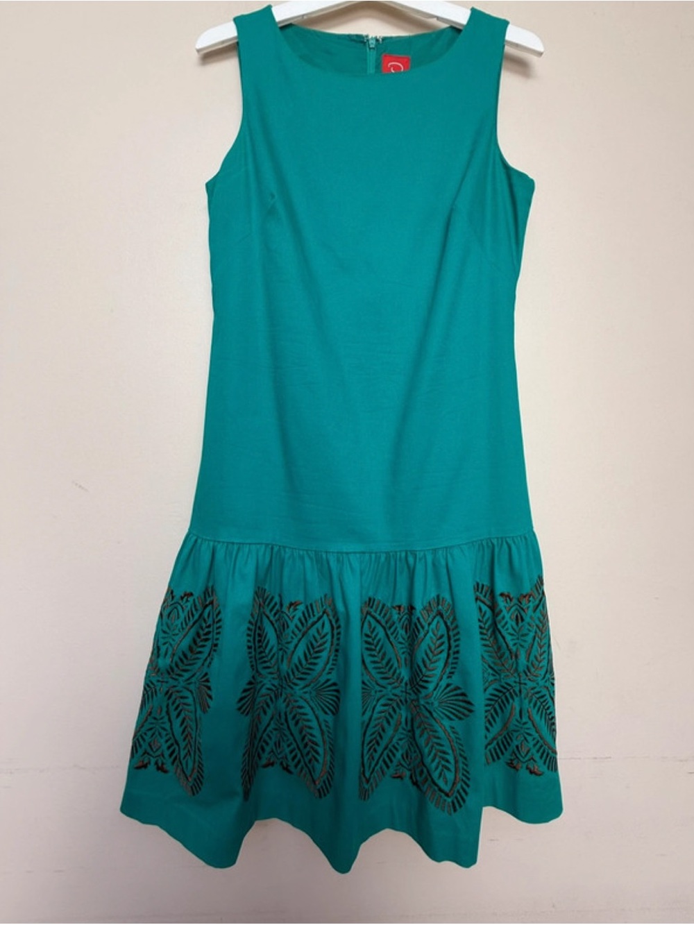 Oscar Sleeveless Embroidered Drop Waist Dress Turquoise Blue Size 6